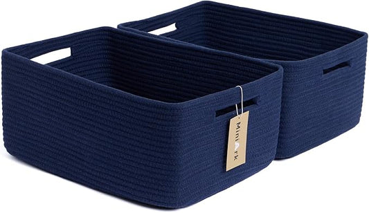 MiniArk Large Storage Baskets for Shelves, 17 x 13 x 7.5” Closet Organizers Bins for Clothes Blanket Towels, Baby Nursery, Toy Baskets Box, Woven Rope Baskets, 2 Packs Navy Blue by MiniArkStorageBasketsHome