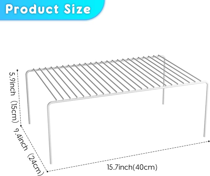 4Pack Cabinet Storage Shelf Rack, 15.7''L x 9.4''W x 5.9''H, White | Spice Rack, Rustproof Metal Wire Kitchen Counter Organizers and Storage, for Cabinet, Plate, Dish, Pantry, Bathroom, Fridge - Image 3