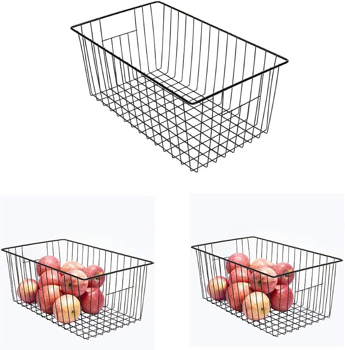 16inch Upright Freezer Organizer Baskets for 13-14,16-21 cu.ft Standup Freezer, Settle freezer chaos and reduce food waste effectively, Durable, Fully Use Space, Improve Air Circulate, Black, 3pcs by Y.Z.Bros