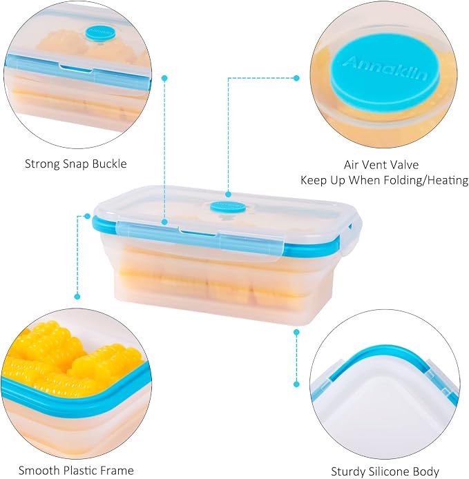 Collapsible Food Storage Containers with Airtight Lid & Vent, 27oz, Kitchen Stacking Silicone Collapsible Meal Prep Container Set for Leftover, Microwave Freezer Dishwasher Safe, Translucent, Set of 4 - Image 4