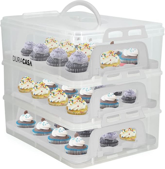 Cupcake Carrier, Cupcake Holder | Premium Upgraded Model Holds Cupcakes Steadier | Store up to 36 Cupcakes or Muffins | Stacking Cupcake Storage Container | Use 1,2, or 3 Tiers (White) - Image 8