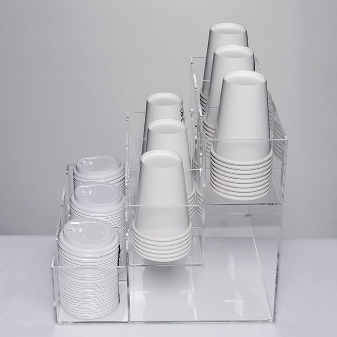 CiaoHER Acrylic Coffee Cup and Lid Dispenser, Clear | 9 Compartments, Counter Top, Organizes Disposable Cups, For Home or Office Use - Image 4