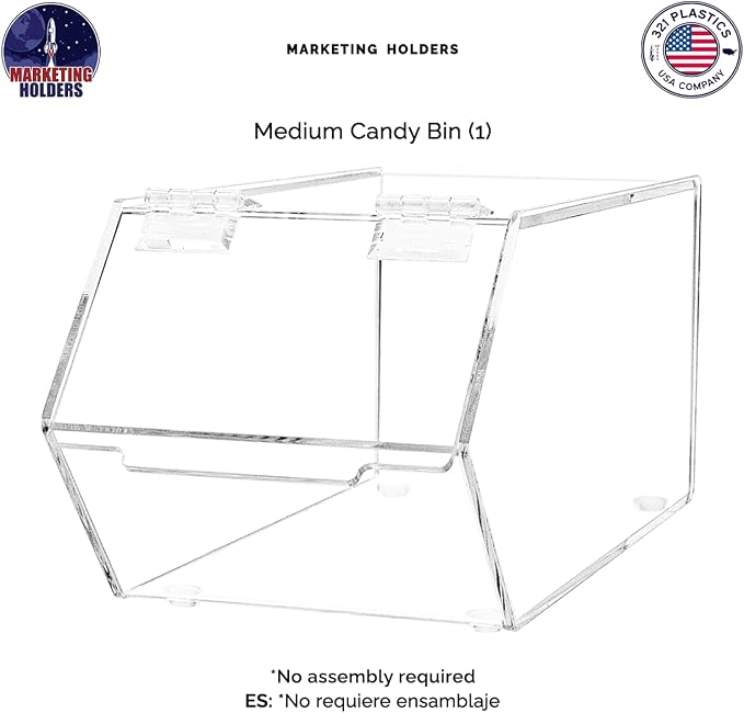 Food Storage Bin with Hinged Lid for Ice Cream Toppings 5" x 11" Candies Nuts Granola Cereal Clear Acrylic Dispenser No Assembly by Marketing Holders - Image 7