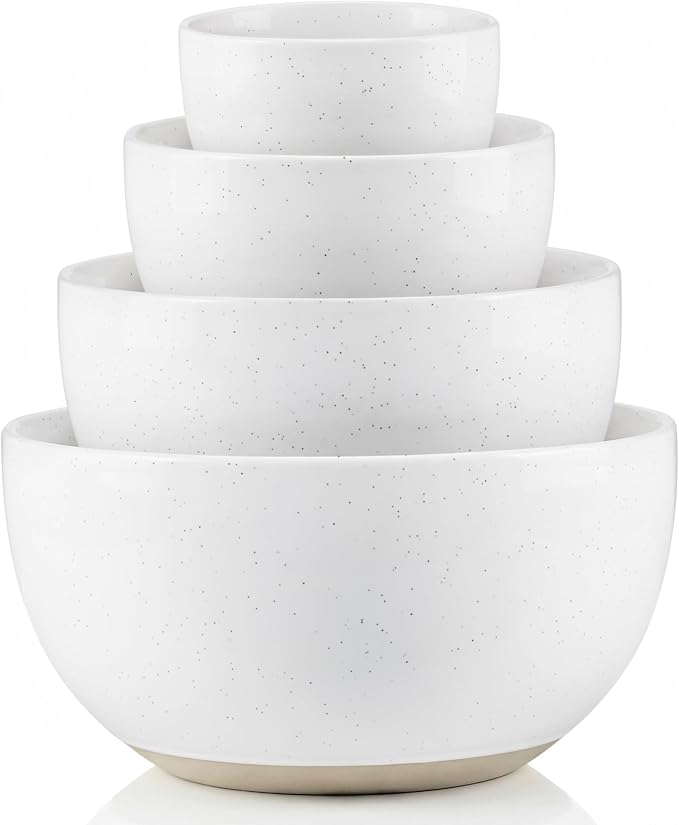 KooK Mixing Bowls, Ceramic Nesting Bowls, Stoneware Kitchen Bowls, For Prep, Serving, Dishwasher Safe, 18/40/90/140 oz, Set of 4, Moonstone by Kook