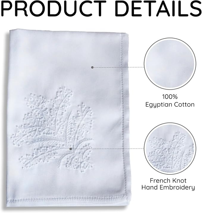 Cloth Tea Napkins Set of 6, Embroidered Cotton Napkins with French Knot Design, Reusable Table Napkins for Dinner, Tea Time, Coffee, Cocktail Settings, 16x16 Inches (Snow White) - Image 3