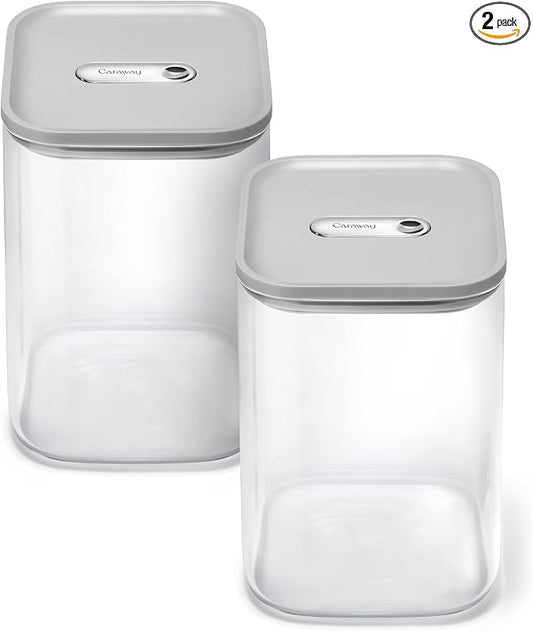 Caraway 4 qt Glass Airtight Food Storage Containers with Lids | Non-Toxic, Stackable, Space-Saving Airtight Containers for Pantry, Dry Goods, 2 Pack, Gray by Unknown