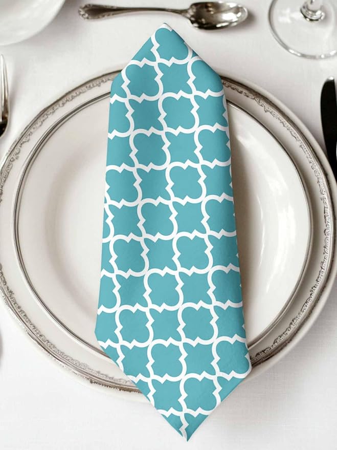 Cloth Napkins Set of 6-20x20 Inches, Turquoise Morocco Washable Reusable Table Napkins, Boho Ethnic Traditional Geometric Soft & Absortbent Dining Napkin for Party Wedding Hotel Restaurant - Image 2