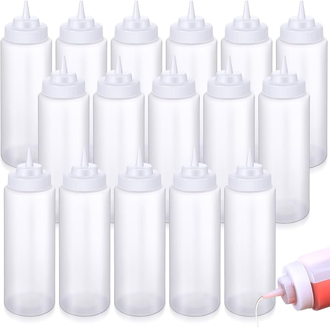 16 Pcs 32 oz Squeeze Bottle Large Plastic Wide Mouth Squeeze Bottles for Condiment Sauces Chocolate Ketchup Mustard BBQ Grill Restaurant (Clear) by Unknown