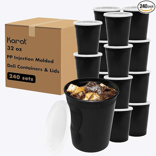 Karat [32oz - 240 ct Black PP Injection Molded Round Deli Containers with Lids (FP-IMDC32-PPB) by Karat