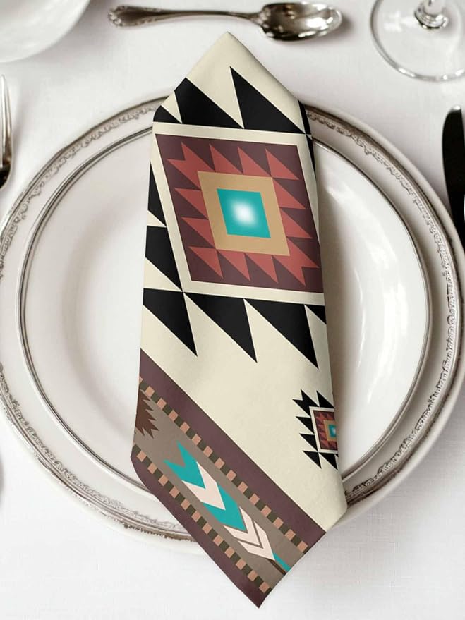 Multicolor Boho Cloth Napkins Set of 6 - Washable Dinner Napkins Reusable Table Napkins for Home Party Weeding Dining Table Setting Decoration,Western Southwest Native American Indian Oversized - Image 2