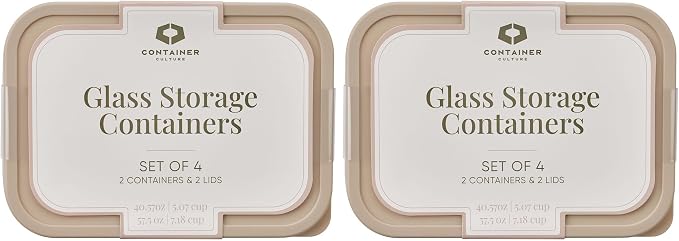 Glass Food Storage Containers with Lids — 8 Piece — 57.5 oz & 40.57 oz Glass with BPA-Free Leakproof Stackable Lids — Microwave, Oven & Dishwasher Safe — Ideal for Meal Prep & More - Cashew Cream - Image 3