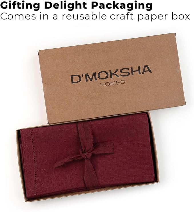 Signature Linen™ by D'Moksha Red Garnet Dinner Napkins Set of 4, 20 x 20 Inch Cloth Napkins, 100% Pure Linen, Hemstitch, Machine Washable Table Napkins- Summer, Weddings, Outdoor hostings - Image 5