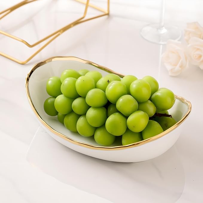Gold Silver Fruit Bowl with Metal Stand, 3 Tier Ceramic White Fruit Bowl Fruit Rack for Kitchen Counter, Tiered Fruit Basket for Snacks Bread Candy Storage (White A (Smooth Surface)) - Image 7