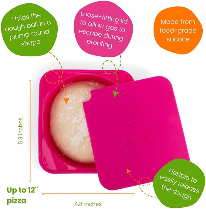 Babadoh Pizza Making Accessories | Pizza Dough Proofing Containers with Lids | Set of 6 | Multi Bright (2 Berry, 2 Orange, 2 Lime) | Original Size (make 12" Pizzas) - Image 3