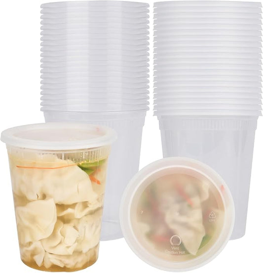 Restaurantware Plastic Food Container 100 Pack of 40 oz Clear Microwave-Safe Storage Container With Lid Leakproof Round Shape Disposable Freezer-Safe by Restaurantware