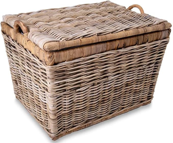 The Basket Lady Lift-Off Lid Wicker Storage Basket, M, Serene Grey | Outside: 20" L x 15" W x 14" H | Inside: 17.5"L x 12"W x 11"H - Handcrafted by artisans from natural rattan by TheBasketLady