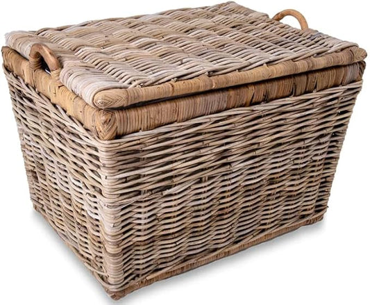 The Basket Lady Lift-Off Lid Wicker Storage Basket, M, Serene Grey | Outside: 20" L x 15" W x 14" H | Inside: 17.5"L x 12"W x 11"H - Handcrafted by artisans from natural rattan by TheBasketLady
