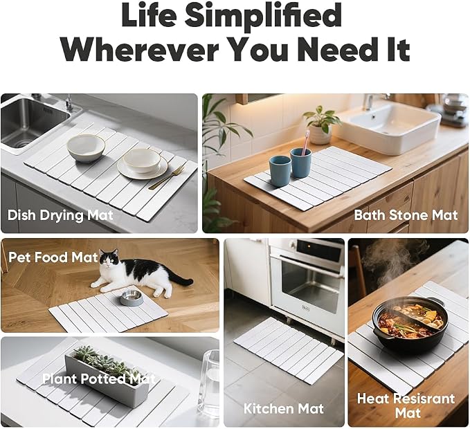 Stone Drying Mat for Kitchen Counter, Quick Diatomaceous Earth Mats for Dishes, 24"L x 16" W Super Absorbent Fast-Drying Collapsible Countertop Stone Mat (White, 24" x 16") - Image 6