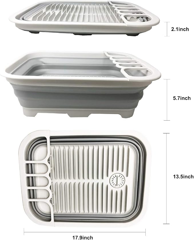 SAMMART 12L (3.17 Gallon) Collapsible Dish Drainer with Swivel spout - Foldable Drying Rack Set - Portable Dinnerware Organizer - Space Saving Kitchen Storage Tray (Grey) - Image 4