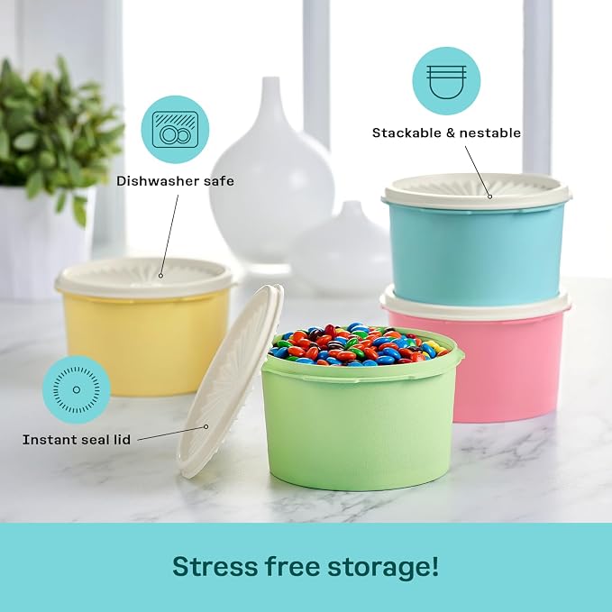 Tupperware Heritage Collection 8 Piece Food Storage Canister Set in Vintage Colors, Dishwasher Safe and BPA Free (4 Containers, 4 Lids) - Image 4