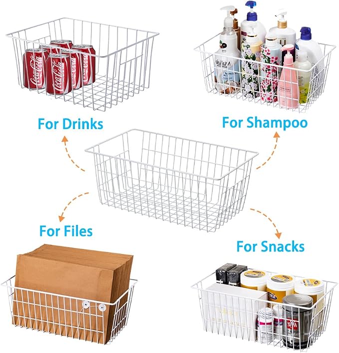 SANNO 14" Wire Freezer Baskets, Farmhouse Metal Wire Storage Basket Freezer Storage Organizer for Kitchen Pantry, Set of 8 - Image 4