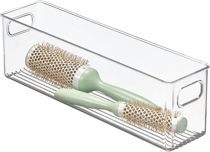 mDesign Plastic Bathroom Storage Container Bins w/ Handles - Closet, Cabinet, Vanity, Cupboard Shelf Organization, Hair Tools Accessory Organizer - Ligne Collection; Clear, ‎5x3.75x16 (Pack of 8) - Image 8