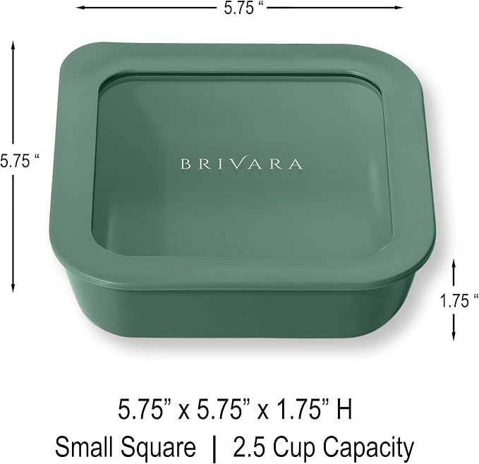 Glass Food Storage Container with Lid, 2.5-Cup Small Square | Microwave-Safe Airtight Lid, Oven-Safe Ceramic-Coated Glass | Zero Plastic, No PFAS/PFOA/BPA, Reusable [Pine] - Image 2