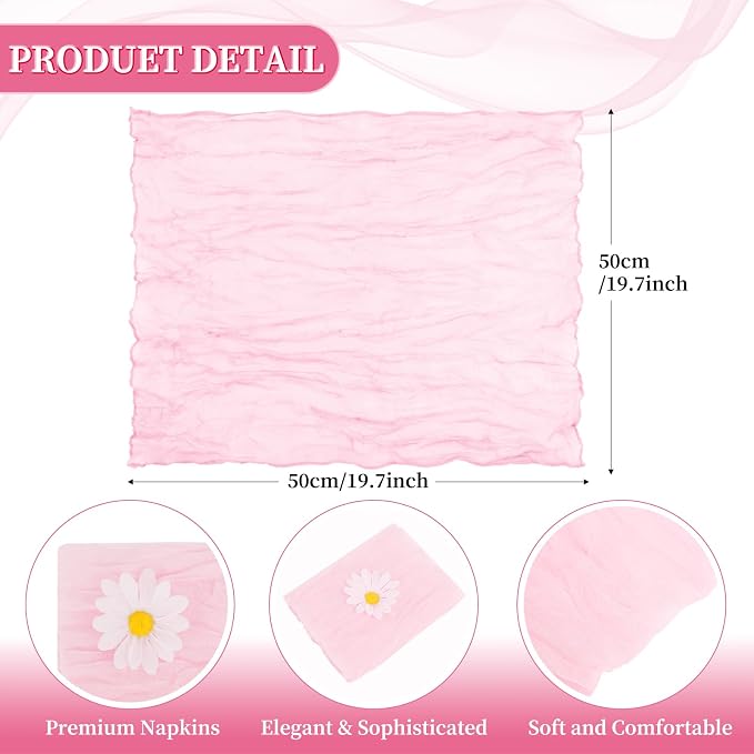fani 60 Pack Gauze Cheesecloth Napkins, 20 x 20 in, Light Pink | Wrinkled Table Napkins, Soft Cotton, Rustic Decorative, Weddings, Party, Dinner Table, Everyday Use - Image 2