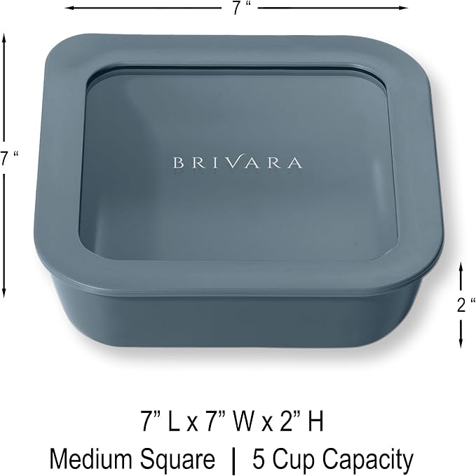 Glass Food Storage Container with Lid, 5-Cup Medium Square | Microwave-Safe Airtight Lid, Oven-Safe Ceramic-Coated Glass | Zero Plastic, No PFAS/PFOA/BPA, Reusable [Dusk] - Image 2