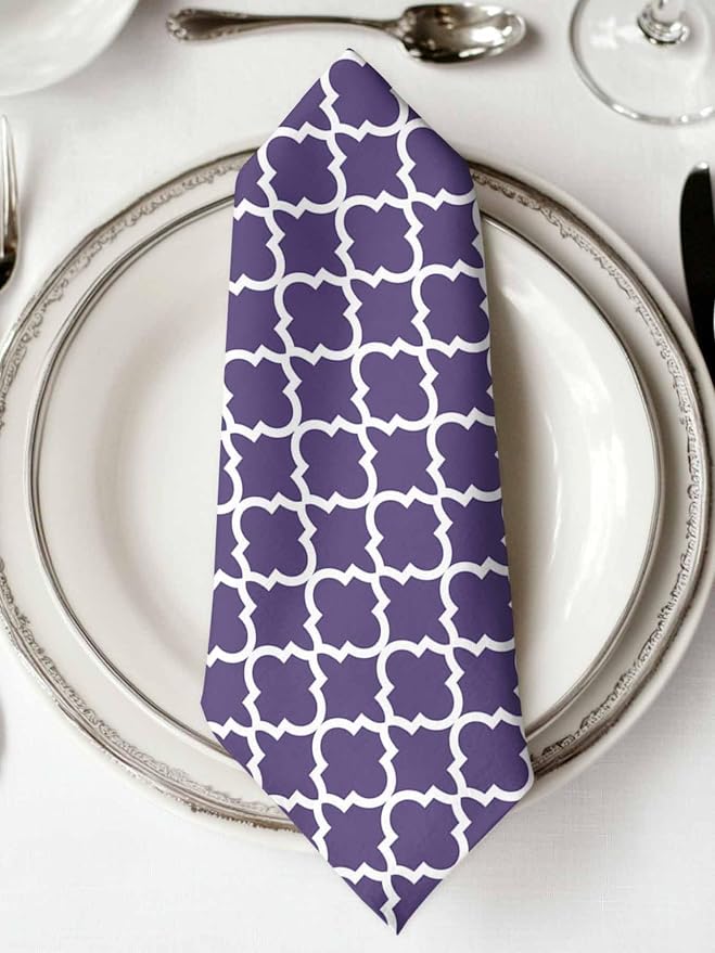 Cloth Napkins Set of 4-20x20 Inches, Purple Moroccon Washable Reusable Table Napkins, Country Chic Ethnic Minimalist Motifs Soft & Absortbent Dining Napkin for Party Wedding Hotel Restaurant - Image 2