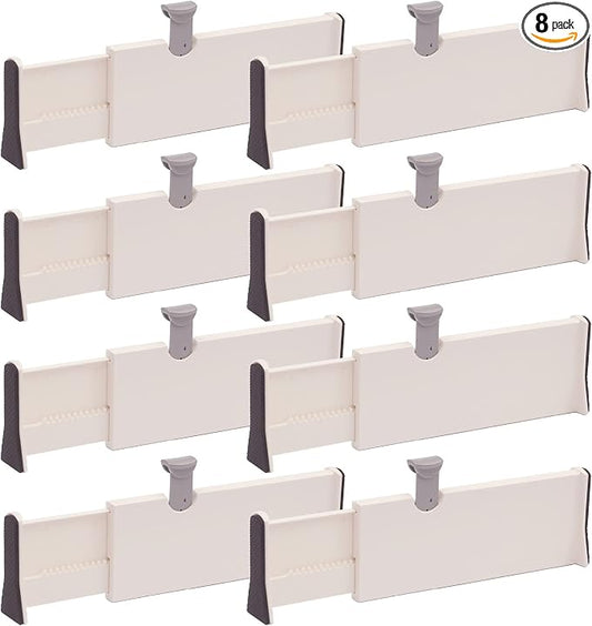TENABORT Set of 8 Adjustable Drawer Dividers Organizer Separators Plastic Dresser Organizer for Bedroom, Bathroom, Closet, Office Desk, Kitchen Storage by TENABORT