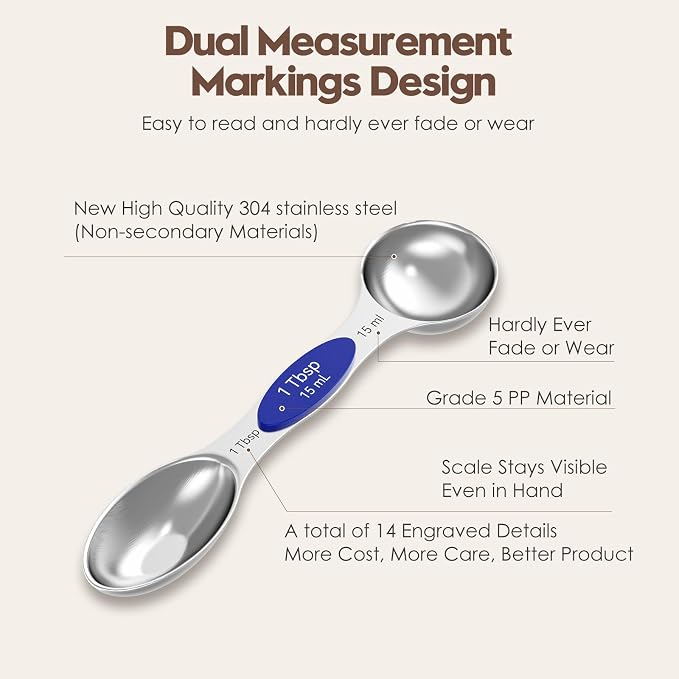 Magnetic Measuring Spoons Set with Measurement Markings | Colorful | Heavy duty 304 stainless steel spoons with strong N52 magnets & triple measurement markings for easy nesting & cleaning. - Image 2