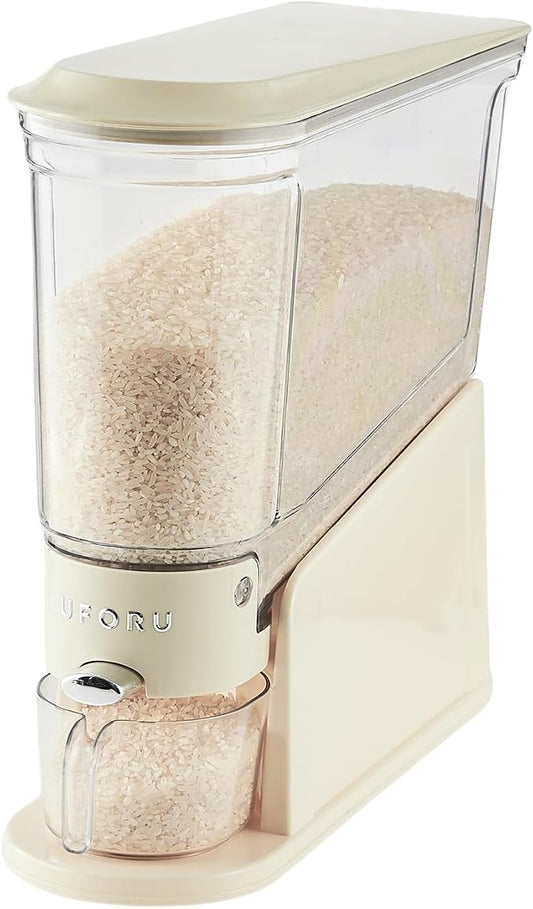 UFORU Slim Rice Dispenser 11 LB,Clear Rice Storage for Small Spaces | White,BPA-Free Sealed Design for Rice, Grain and Cereal,Rice Container Fits Narrow Pantry Shelves and Countertops by UFORU