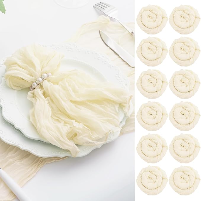 Beige 60 Pack Cheesecloth Napkins Washable 21x21 Inches Beige Cloth Napkins Set of 60 Dinner Table Napkins for Wedding Summer Bridal Baby Shower Rustic Boho Cotton Gauze Party Table Decor by FoliafeelHome