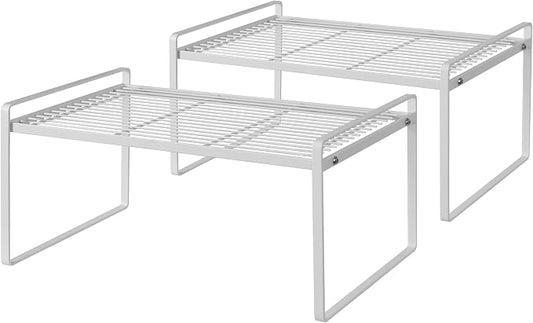 Shantton Cabinet Shelf Organizer, Pantry Shelf Rack, White 16.1x10.6x7.3 | 2-Pack Stackable Metal Riser Holds 40LBS with Non-Slip Feet for Kitchen Pantry Bathroom Countertop Freezer Cupboard by Shantton