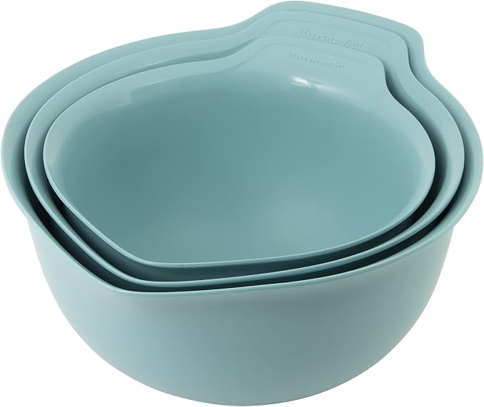 KitchenAid Universal Nesting Plastic Mixing Bowls with Non Slip Base and Pour Spout, Dishwasher Safe, Set Of 3, 2.5 quart, 3.5 quart and 4.5 quart, Aqua Sky - Image 2