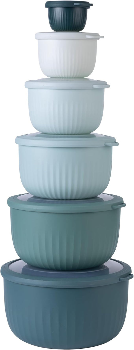 COOK WITH COLOR Prep Bowls with Lids- Wide and Deep Nesting Plastic Small Mixing Bowl Set with Lids, 12 Piece Set - Deep Bowls, Teal by CookwithColor