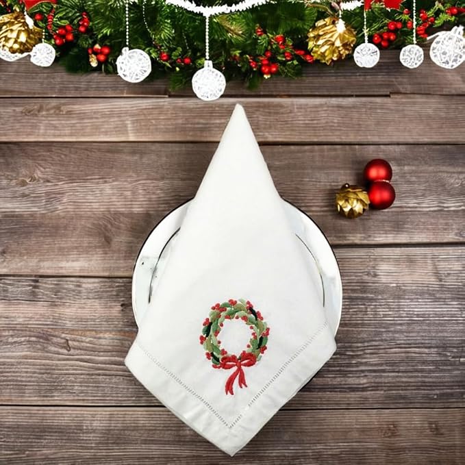 Embroidered Cotton Napkins Christmas 20x20 (Wreath Christmas) - Image 7