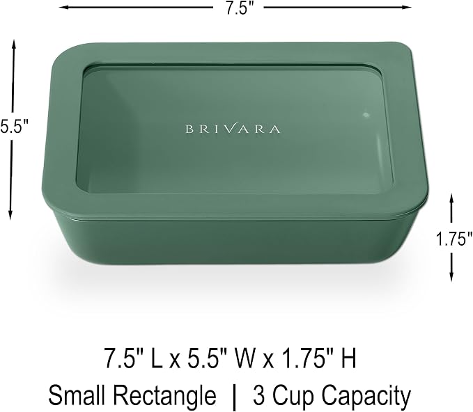 Glass Food Storage Container with Lid, 3-Cup Small Rectangle | Microwave-Safe Airtight Lid, Oven-Safe Ceramic-Coated Glass | Zero Plastic, No PFAS/PFOA/BPA, Reusable [Pine] - Image 2