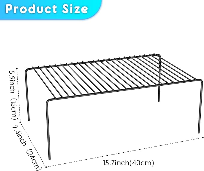 6Pack Cabinet Storage Shelf Rack, 15.7''L x 9.4''W x 5.9''H, Black | Spice Rack, Rustproof Metal Wire Kitchen Counter Organizers and Storage, for Cabinet, Plate, Dish, Pantry, Bathroom, Fridge - Image 3