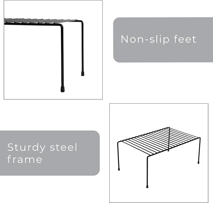 Smart Design Cabinet Storage Shelf Rack - Set of 6 - Medium - 8.5 x 13.25 Inch - Non-Slip Feet - Steel Metal Frame - Rust Resistant Coating - Cup, Dish, Counter & Pantry Organization - Kitchen - Black - Image 4
