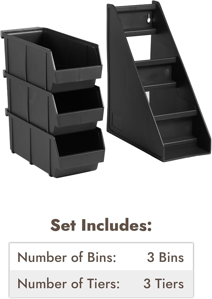 Black Self Serve Condiment Bin Stand Set, Removable Condiment Organizer with 3-Tier Stand and 3 Condiment Bins, 20" D x5.75 W x 14" H, Coffee Bar Beverage Station - Image 6