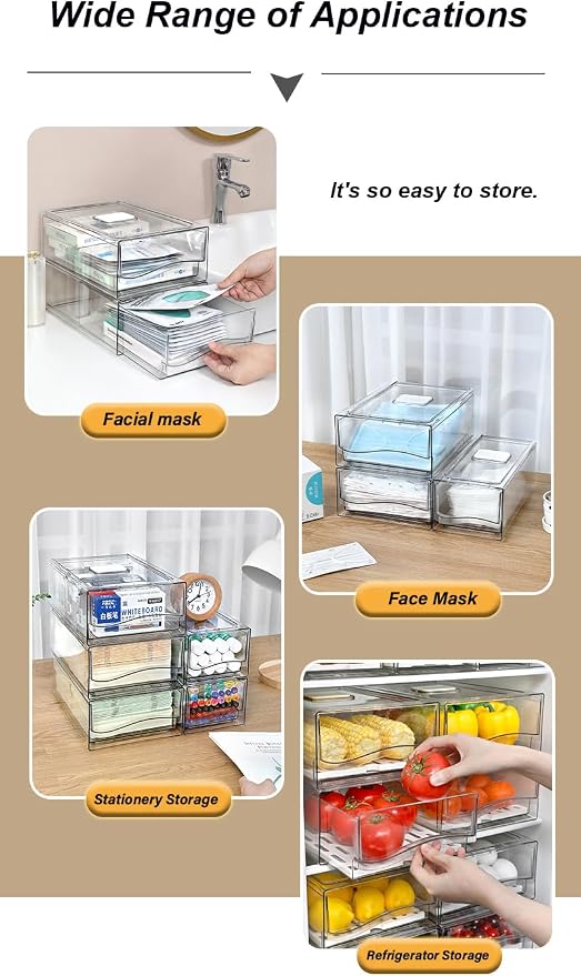 Refrigerator Organizers and Storage Drawer, Stackable Fruit Storage Containers for Fridge, Reusable Fridge Organizer fit for Kitchen Refrigerator and Restaurant Freezer (2 Drawers, Large) - Image 6