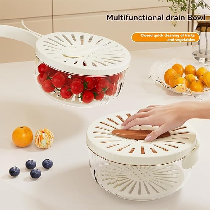 2026 New 2-in-1 Draining and Preservation Basket: Simplify Washing & Storing, Multifunctional Fruit and Vegetable Washing Bowl, Drain & Freshness Basket with Foldable Handle, Strainer, Lid (MIX#A, S) - Image 2