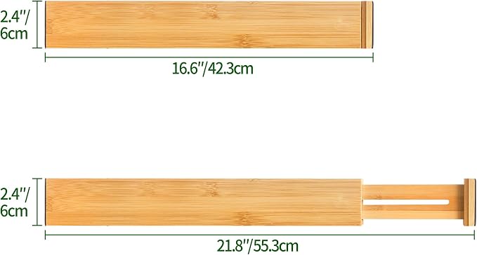 VaeFae 6-Pack Adjustable Bamboo Drawer Dividers, Expandable Drawer Organizer for Kitchen Utensils, Clothes, Bathroom, Office – Fits Drawer Interiors 16.6" to 21.8" - Image 4