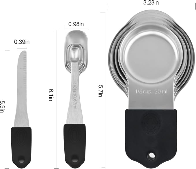 Magnetic Measuring Cups Set, 7 Pieces 18/8 Stainless Steel Stackable Nesting Heavy Duty Metal Measure Cups, Color Silicone Handle Kitchen Tools for Dry and Liquid Ingredients (14, Black) - Image 5