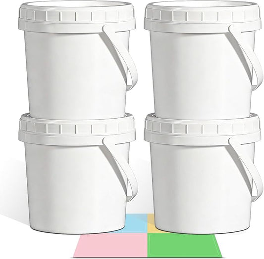 4 Pack 34oz Food Grade Plastic Buckets with Screw Lids & Handle, Reusable Storage Containers for Snacks, Salad, Sauce - White Freezer Safe Bucket Set by UMETASS
