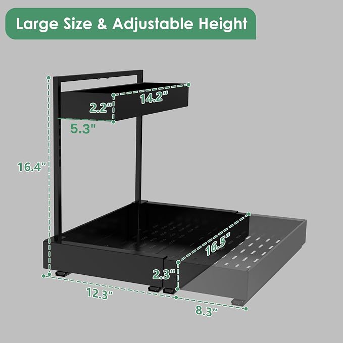 Under Sink Organizer, L-Shaped Pull Out Cabinet Rack for Kitchen | Expandable Width, 6-Level Height, Quiet Sliding Rails, Heavy-Duty Alloy Steel Frame, Pipe Clearance Design for Tight Cabinets - Image 5