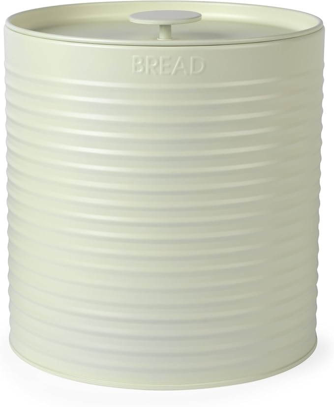 Russell Hobbs RH03269CEU7 Ribbed Bread Bin – Metal Bread Box, Large Kitchen Canister, Countertop Storage/Organisation, Durable Powder-Coated Steel, Pull Top Lid, Easy to Clean, Ribbed Design, Cream by Russell+Hobbs