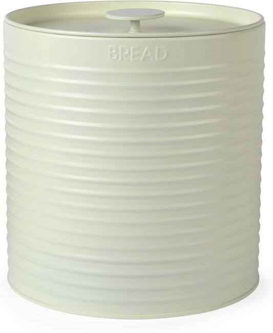 Russell Hobbs RH03269CEU7 Ribbed Bread Bin – Metal Bread Box, Large Kitchen Canister, Countertop Storage/Organisation, Durable Powder-Coated Steel, Pull Top Lid, Easy to Clean, Ribbed Design, Cream by Russell+Hobbs
